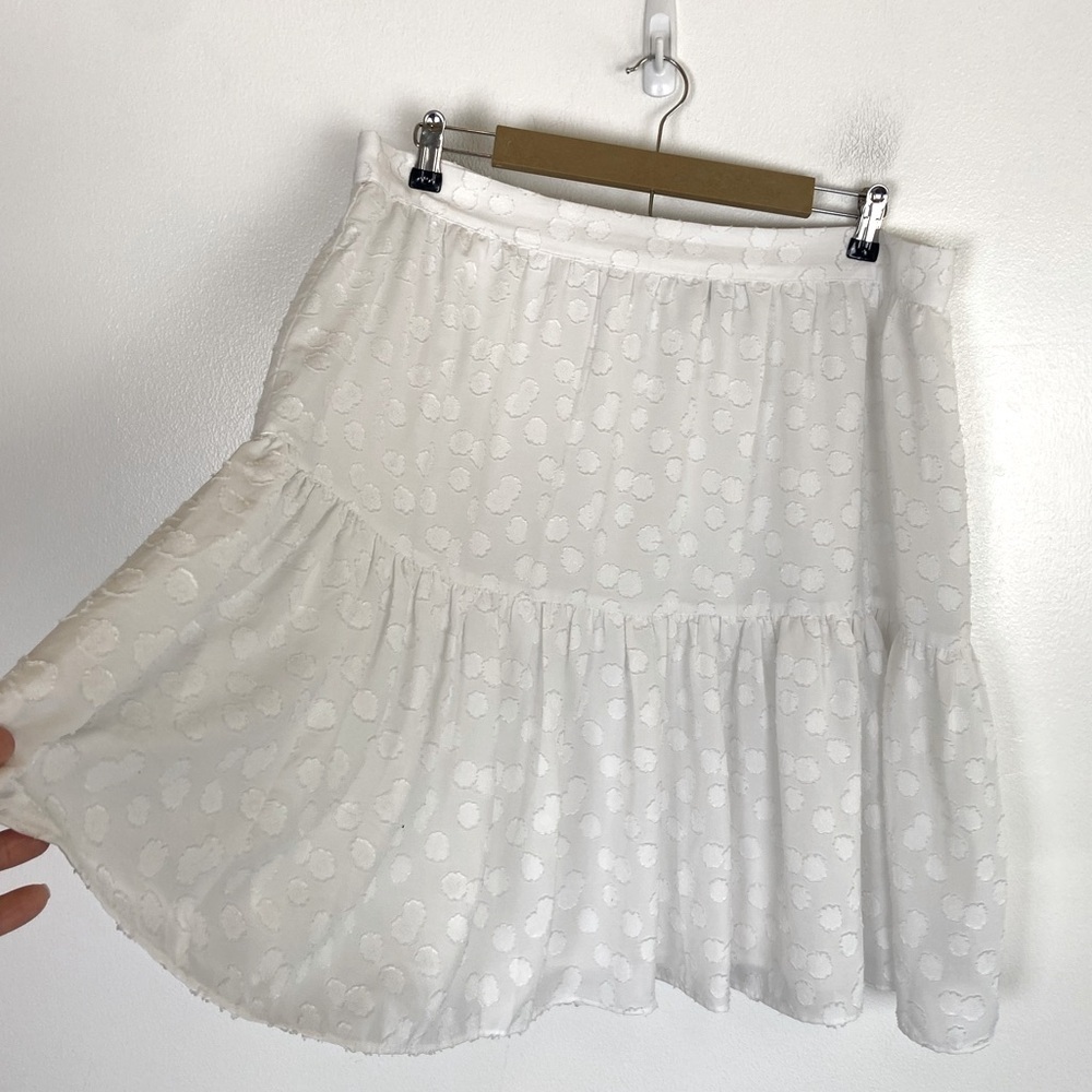 Ann Taylor Chiffon Swiss Dot Midi Skirt Size 16 White Ruffle 3D Flower Lined